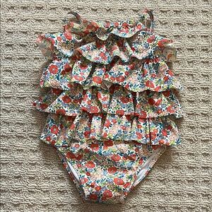 Mini Boden Floral Ruffle Swimsuit